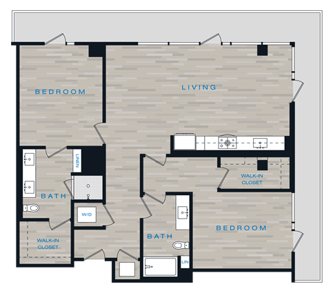 Floor plan for 2 beds, 2 baths, 1256 sqft